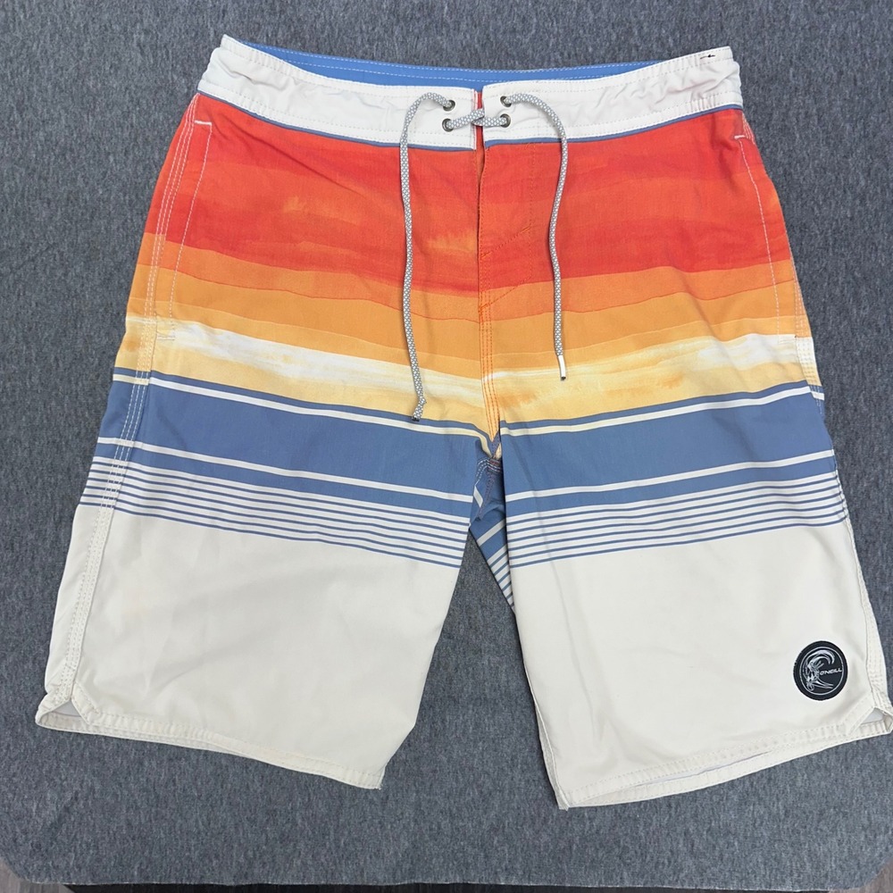 O'Neill Hyperfreak Board Shorts‎ Sunset Stripe Swim Trunks Size 30